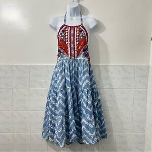 Raga Halter Tie Dye Embellished Tiered Midi Dress S Festival Boho Ethnic Retro